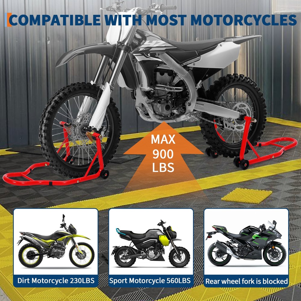 Front Rear Motorcycle Lift Stand Combo Adjustable Heavy Duty Paddock Stands