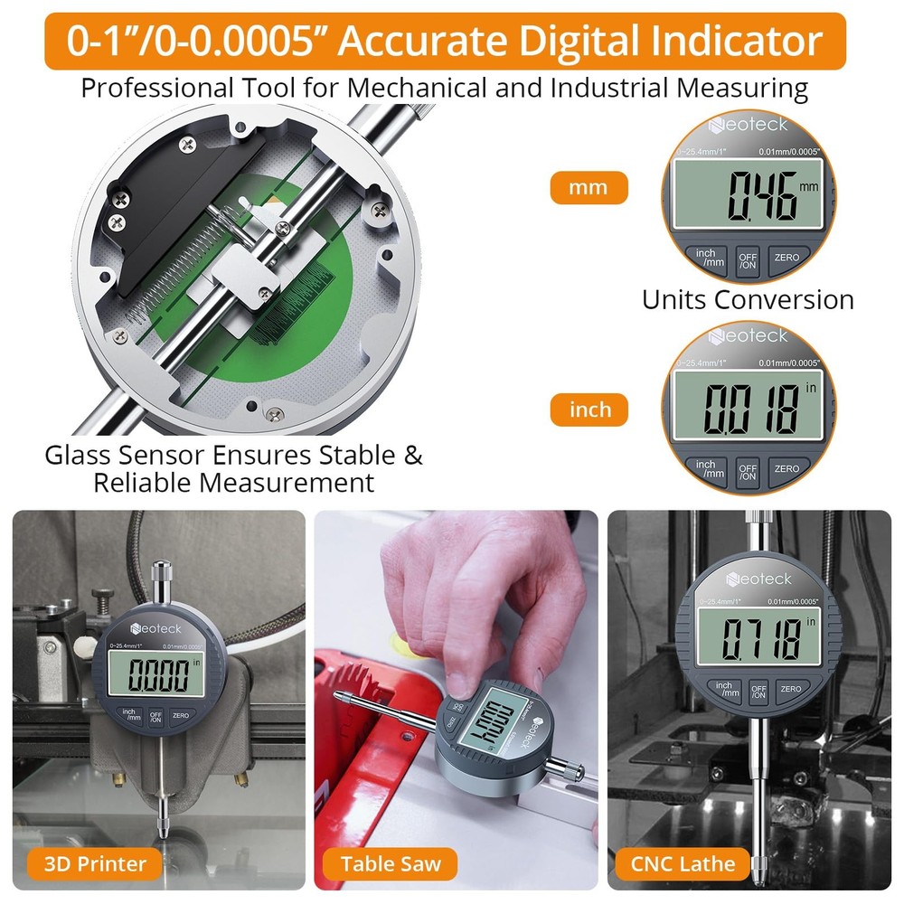 Neoteck 1" Digital Indicator Set + 0.03" Dial