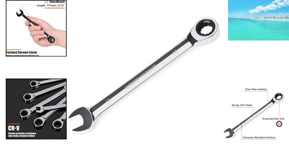 Professional 12mm Chrome Vanadium Steel Wrench - Durable and Efficient
