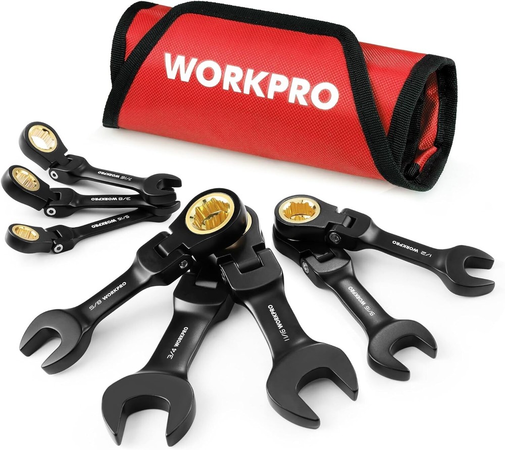 WORKPRO 8-Piece Ratcheting Combination Wrench Set with Rolling Pouch 72-Teeth