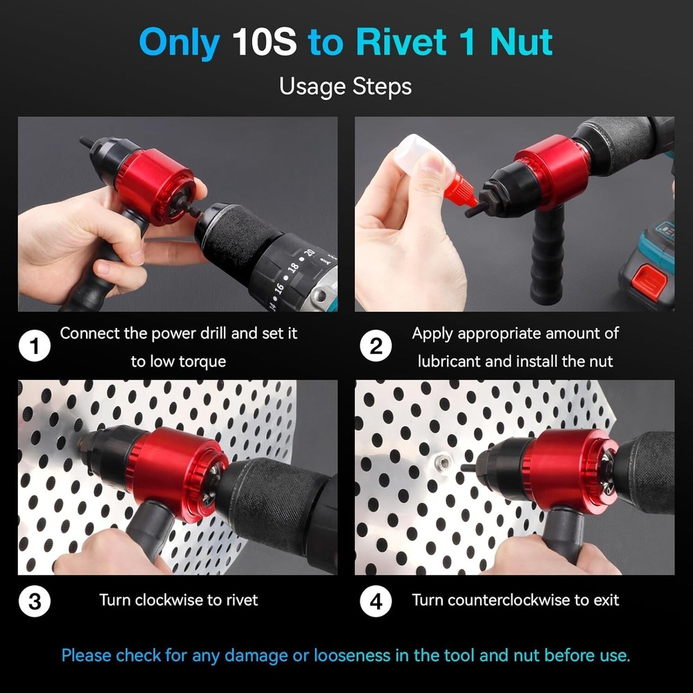 Electric Rivet Nut Gun Adapter Cordless Riveting Tool Insert Nut Drill Tool Kit