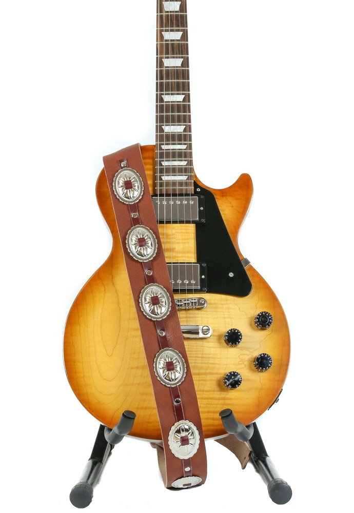 2 1/4" Wide Medium Oval Concho Tan Saddle  Classic Guitar Strap