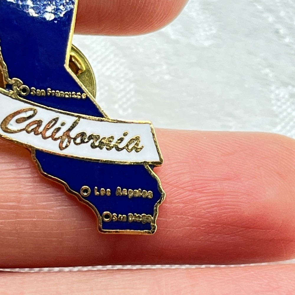 California State Shaped Blue Enamel Lapel Button Pin