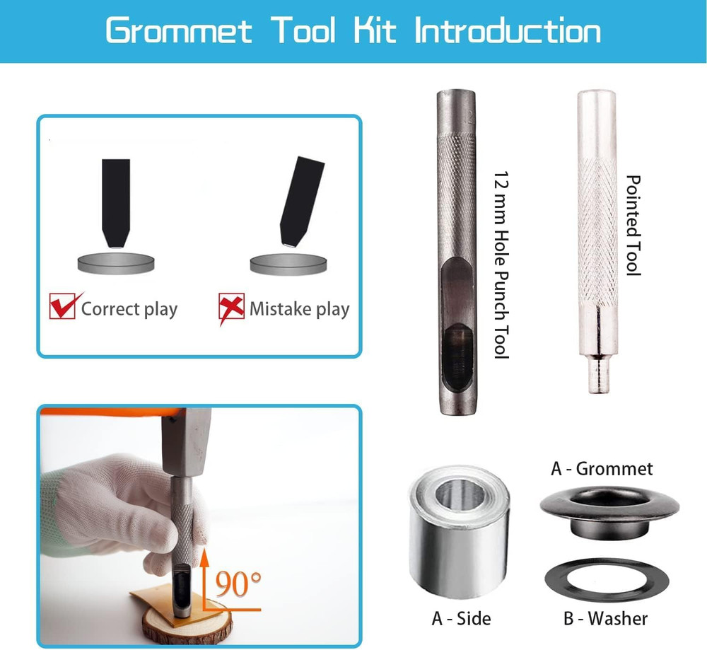 Grommet Tool Kit, 1/2 Inch Grommets Eyelets Sets,100 Sets Grommets, Eyelets Kit