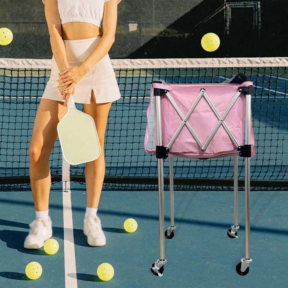 Foldable Tennis Ball Cart Organizer for Training Practice Practical Basket