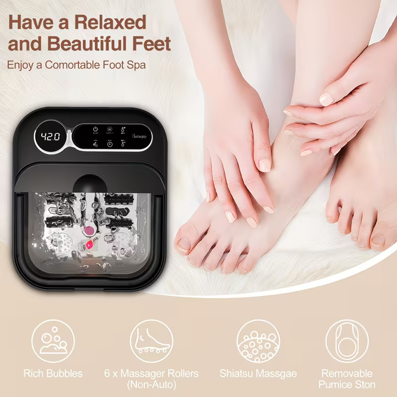 Heated Foot Spa Bath with Bubble Massage & Rollers - Relaxing Home Use