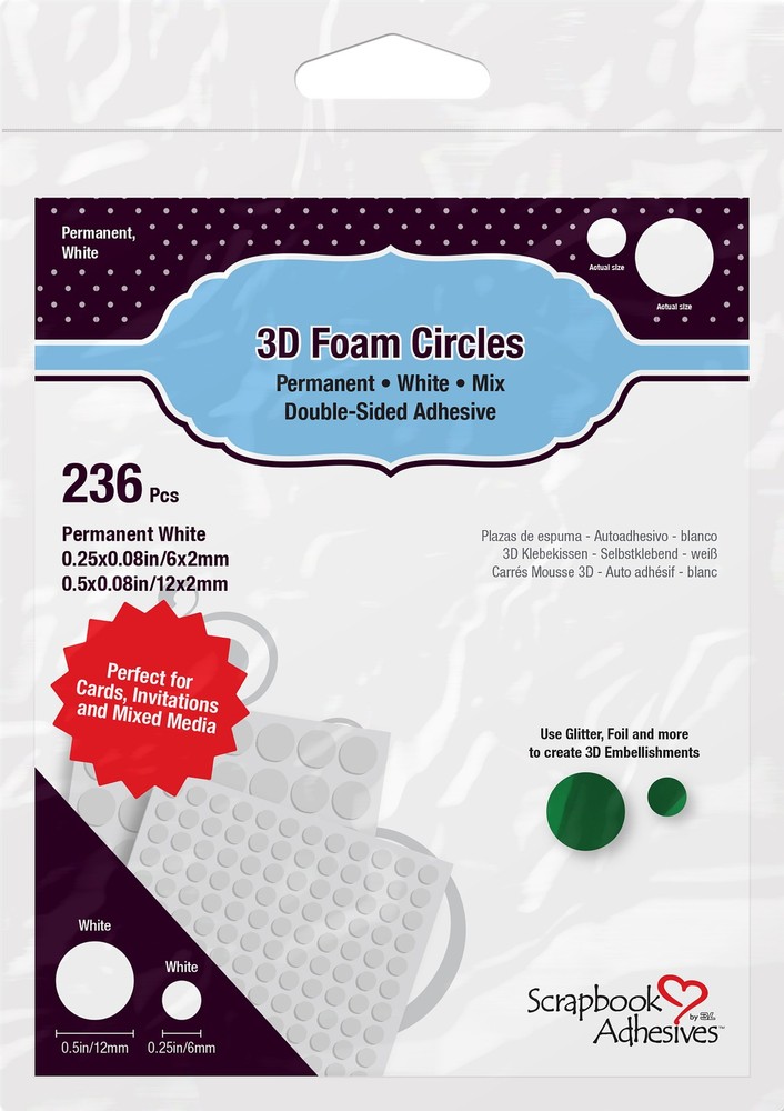 Scrapbook Adhesives 3D Foam Circles-White, Assorted Sizes - 01226