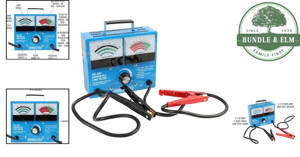 Variable Voltage Battery Tester with 500 Amp Load Capacity for Starter Motors