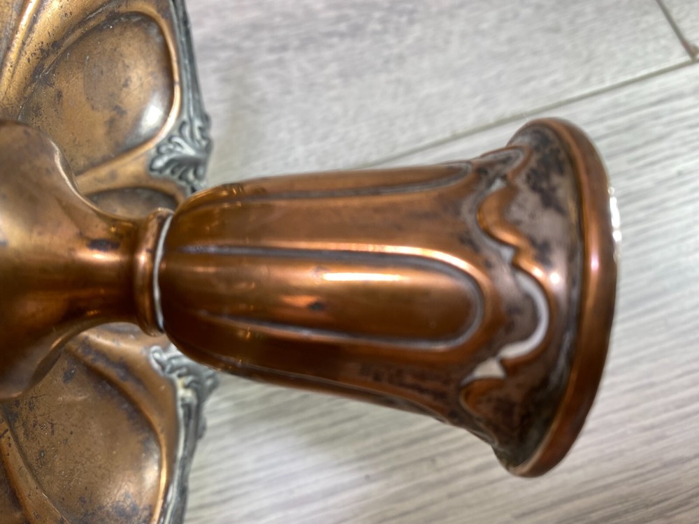 Antique Rococo Style Silver-Plated Chamberstick Candlestick, Copper Base, 15cm