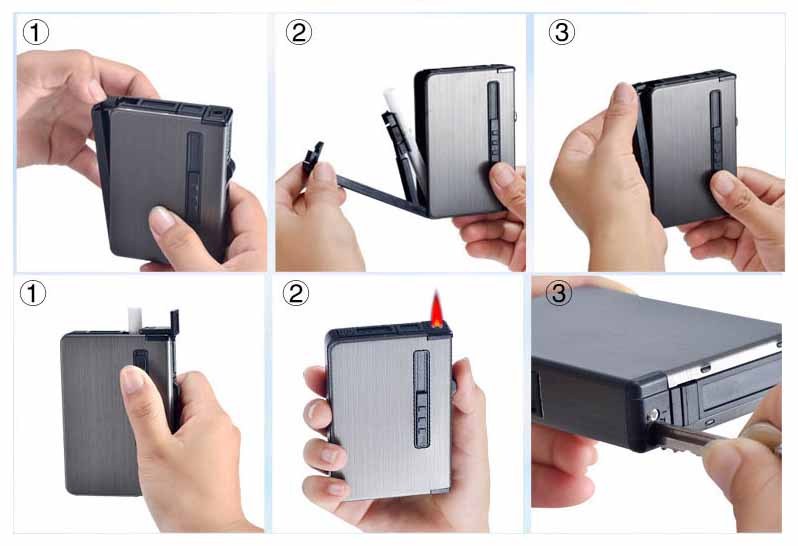 Automatic Cigarette Case Dispenser with Built in Torch Butane Lighter Windproof