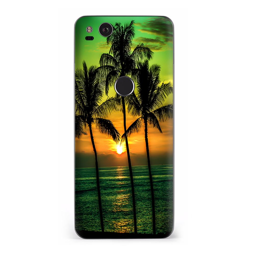 Google Pixel 2 Skins Decal Wrap Sunset Palm Trees Ocean
