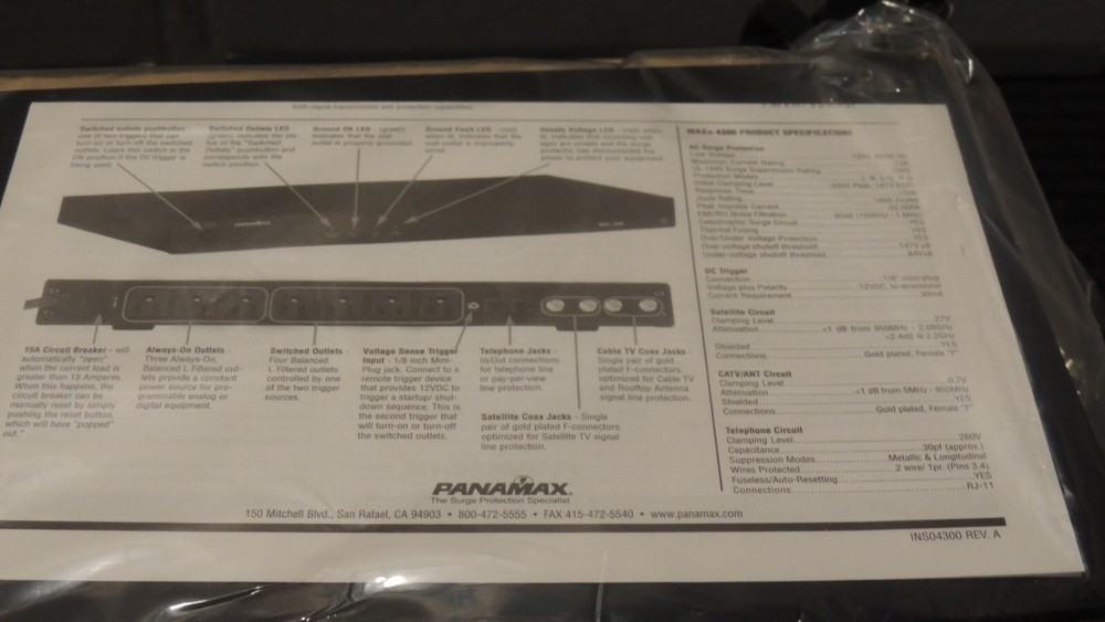 Panamax Max 4300 Audio Video System Noise Filter and Power Controller