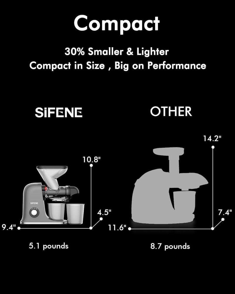 Cold Press Juicer Machine, Compact Single Serve Slow Masticating Juicer, Vegetab