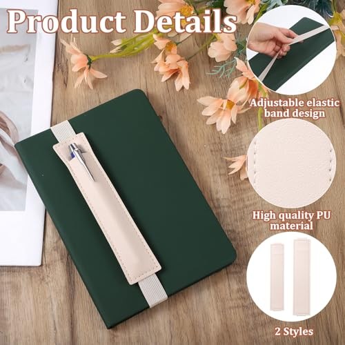 6 Pcs Adjustable Elastic Pen Holder for Notebook Pen Sleeve Pouch PU Leather