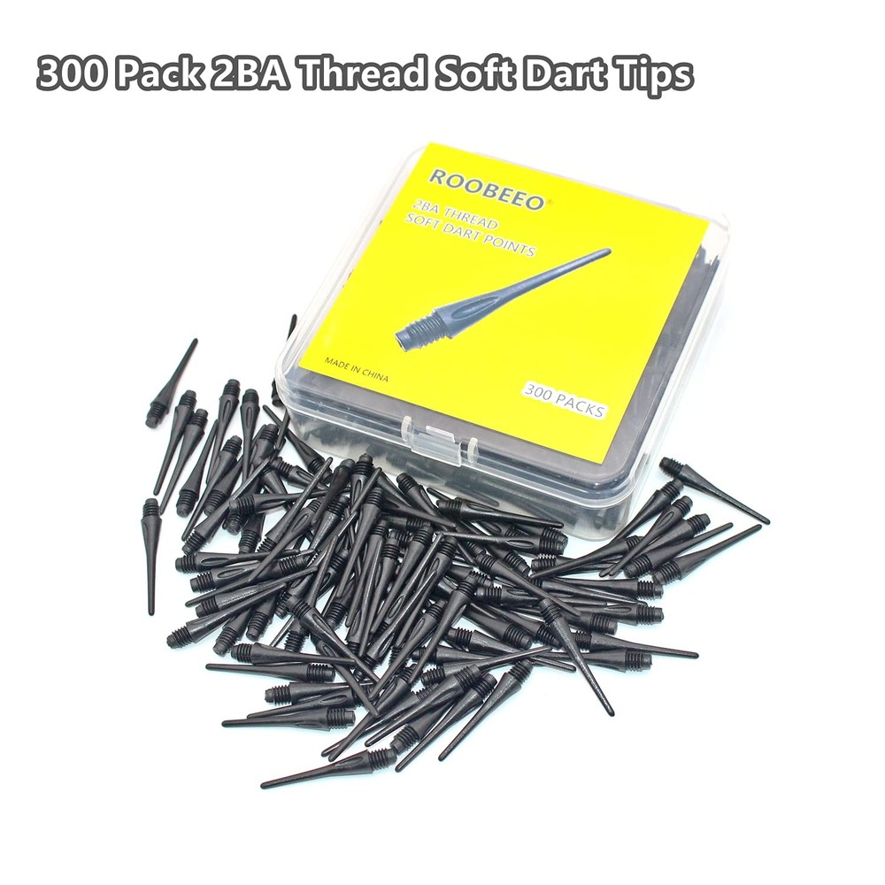 ROOBEEO 2BA Thread Plastic Tip Dart Points 300 Pack Soft Tips Black