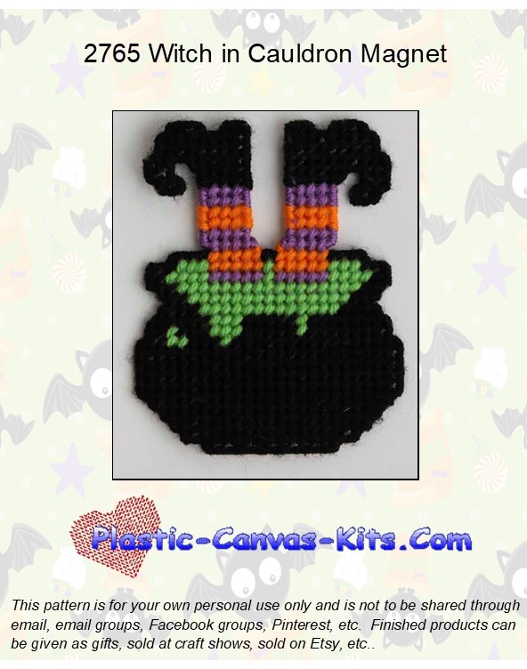 Witch in Cauldron Magnet-Plastic Canvas Pattern or Kit