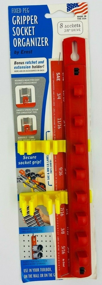 Ernst 8040 3/8" Dr. Fixed Peg "Gripper" 8 Socket Organizer RED