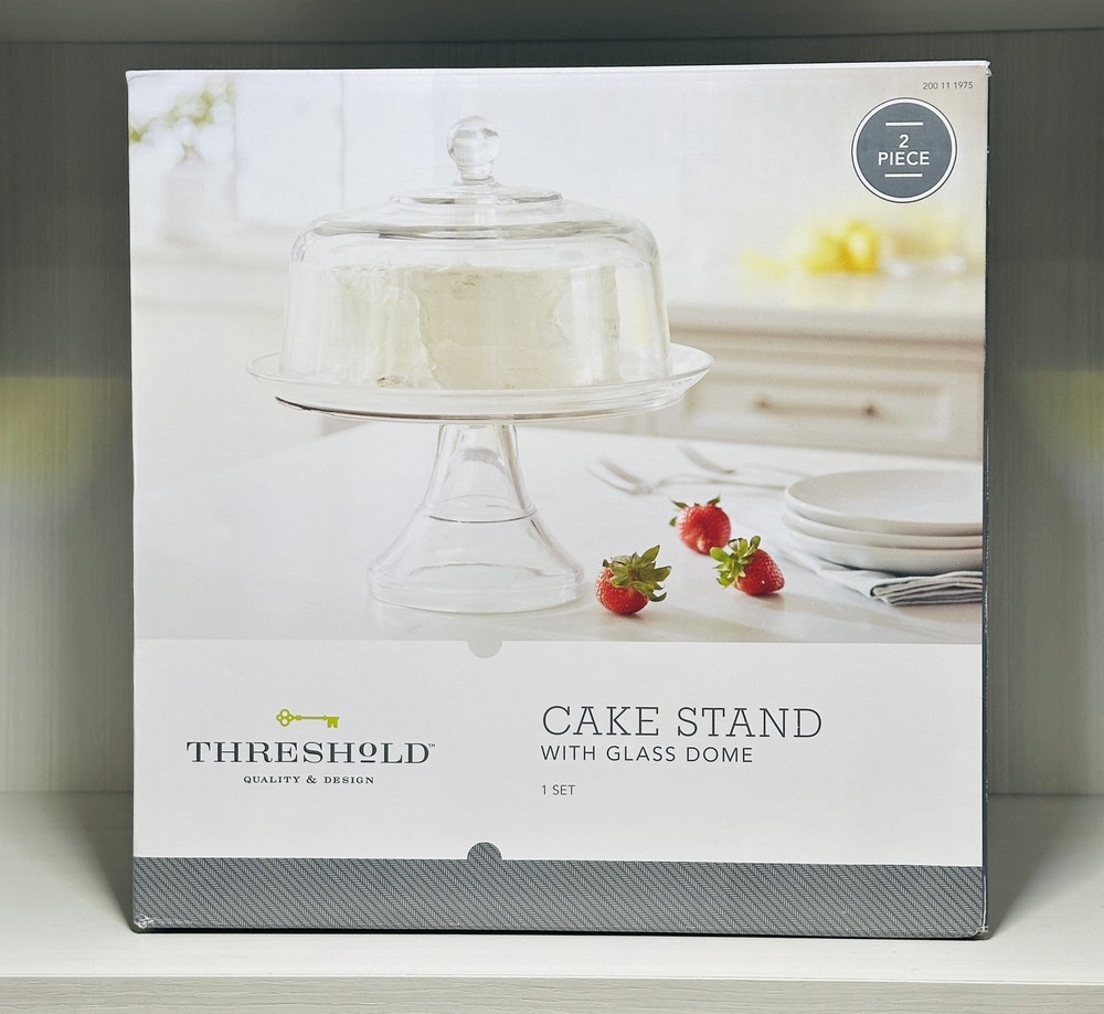Threshold Classic 2-Piece Glass Cake Stand with Dome New