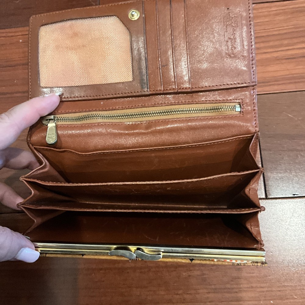 Authentic MCM Large Tri Fold Wallet in Visetos Original Cognac