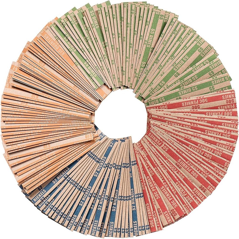 Coin Wrappers Assorted 500 Flat Stripped Roll 500 Assorted, 500 Pcs