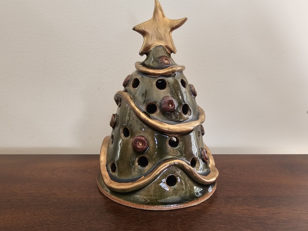 Ceramic Christmas Tree Tea Light Holder 6"