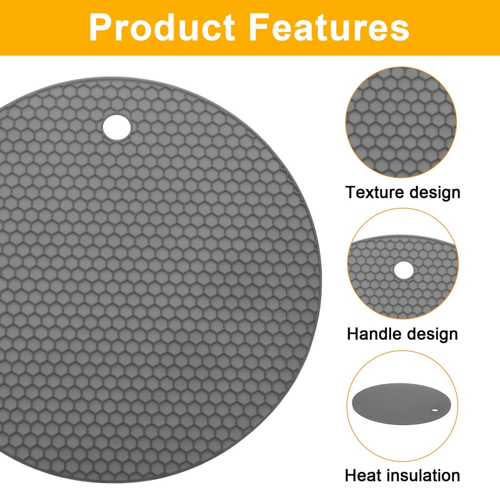 3pcs 7" Silicone Round Texture Jar Opener Pad Gray