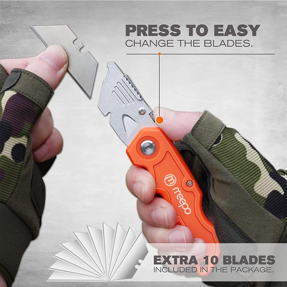 Box Cutter, 4-Pack Tough Folding 4-Pack, Orange, Blue, Yellow, Green