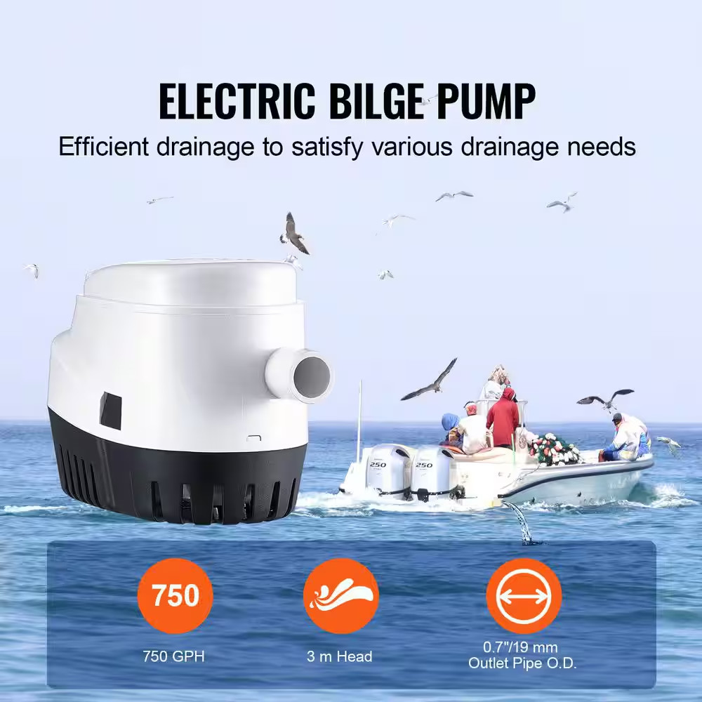 Bilge Pump 1/7 HP 12-Volt Automatic Submersible Utility Pump with Float Switch 0