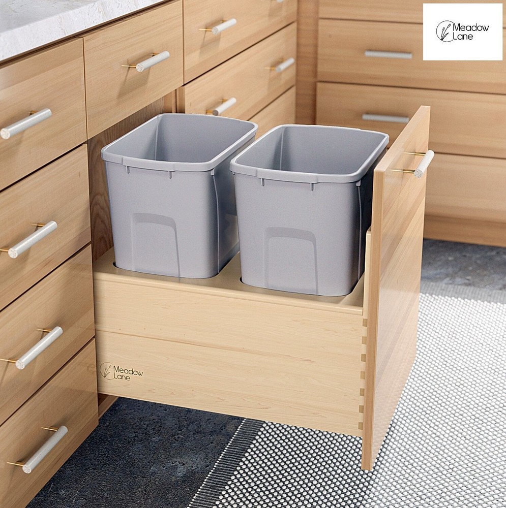 Meadow Lane 14-7/8 in. W Double 35 qt. Gray Pullout Soft Close Waste Container