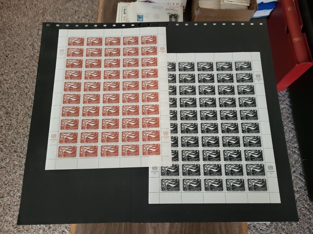 1957 HUMAN RIGHTS Sheet Set - Scott# 57/58 - Catalog $25
