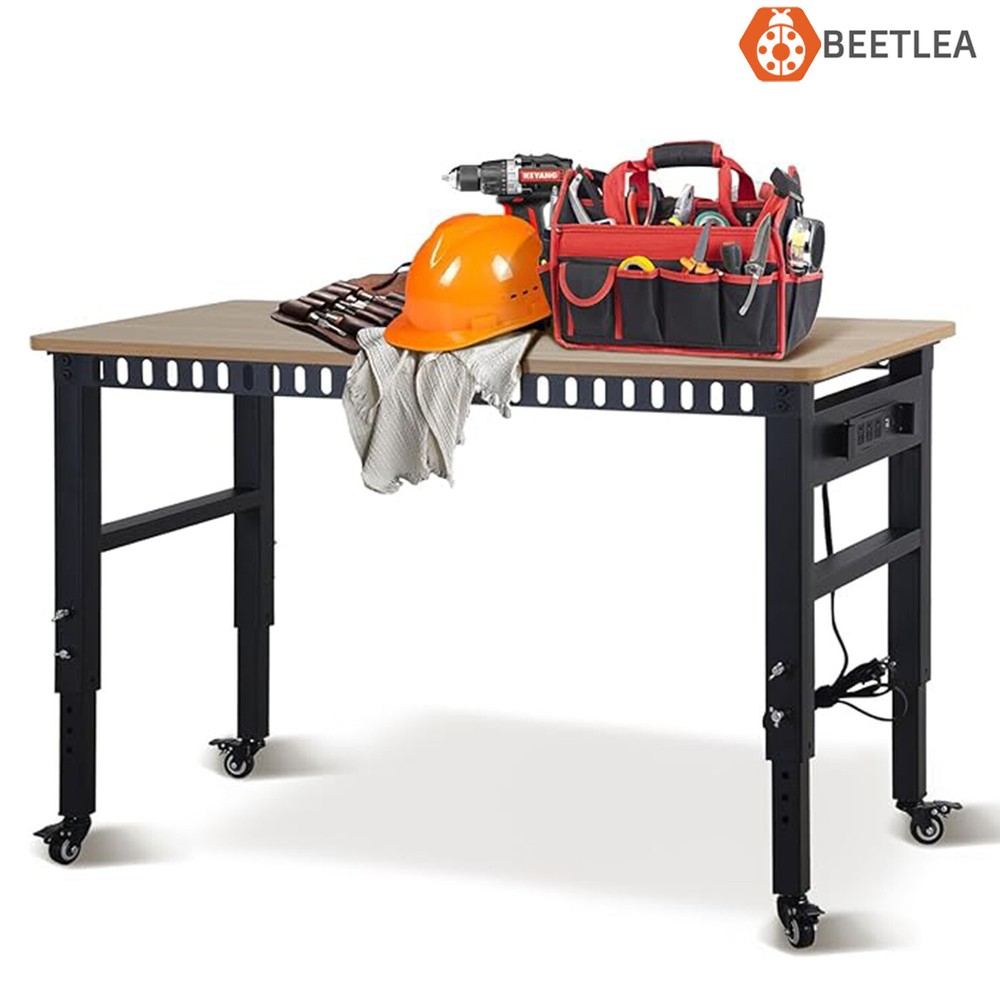 Workbench Power Outlet 2000LBS Load Capacity 48 "Adjustable Workbench & Wheels