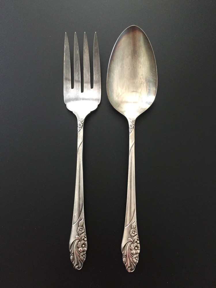 Oneida Community Evening Star 1950 Silverplate Cold Meat Serving Fork & Spoon