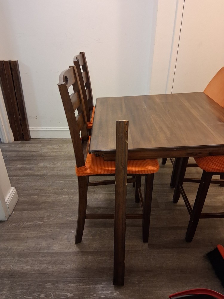 5 Piece Wood Dining Table Set Brown & Orange Rectangular Seats 4