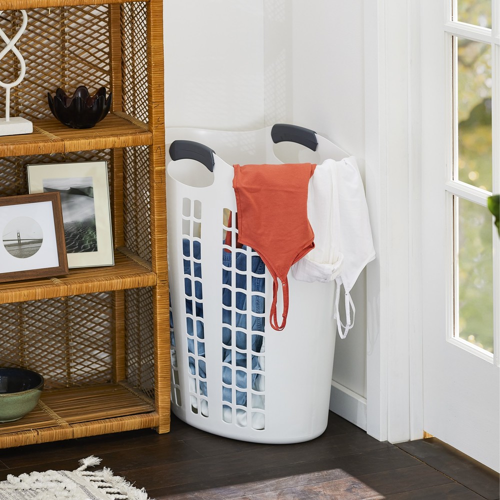 Gracious Living Easy Carry Flex 87 L Plastic Laundry Hamper, White (4 Pack)