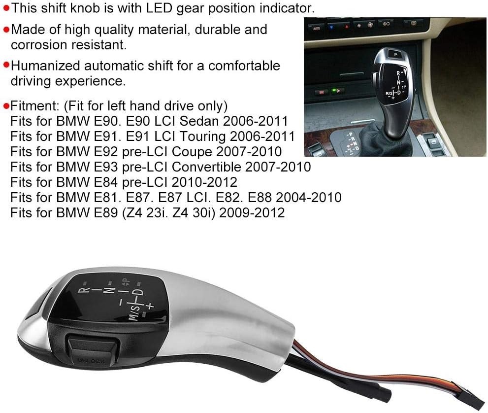 LED Silver Gear Shift Knob F30 Style For Select BMW E81 E84 E87 E89 E90 E91 E94