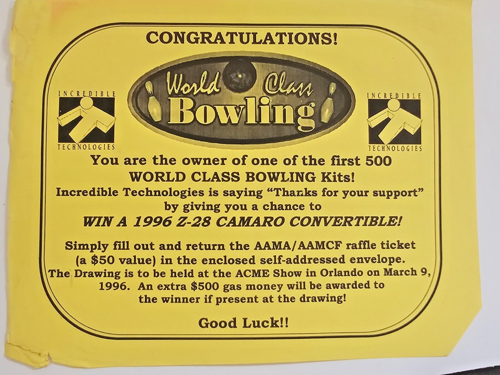 INCREDIBLE TECHNOLOGIES WORLD CLASS BOWLING VIDEO GAME INSTALLATION MANUAL