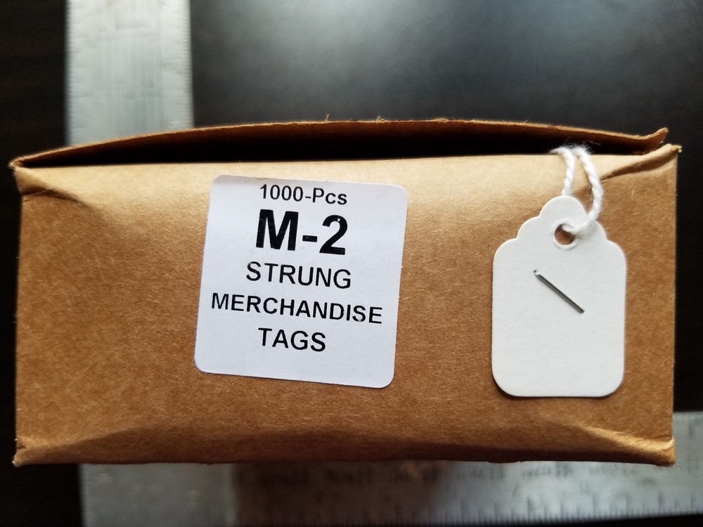 1000 Blank White Merchandise Price Tags with Strings Size #2 Retail Strung Label