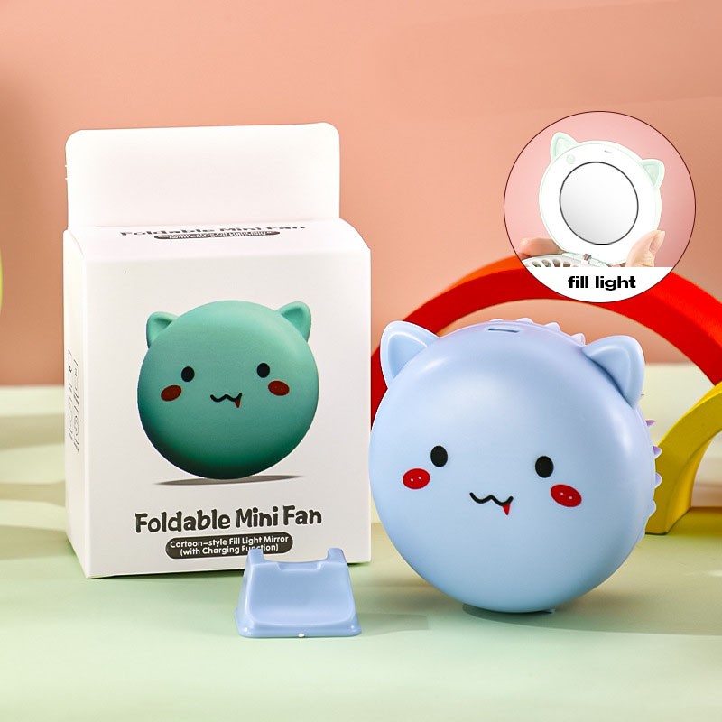 Cute Cat - Shaped Flip - top Fan Makeup Mirror Blue