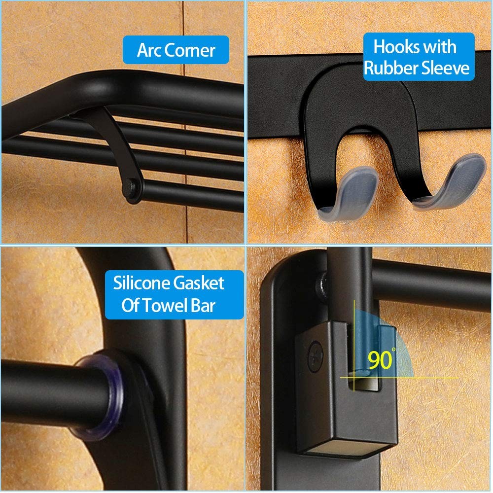 Foldable Towel Rack for Bathroom Wall Mounted, with Towel Hooks and Adjustabl...