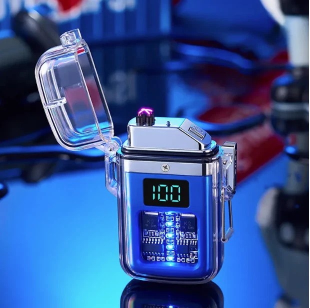 1X Transparent shell waterproof rechargeable pulse lighter with digital display