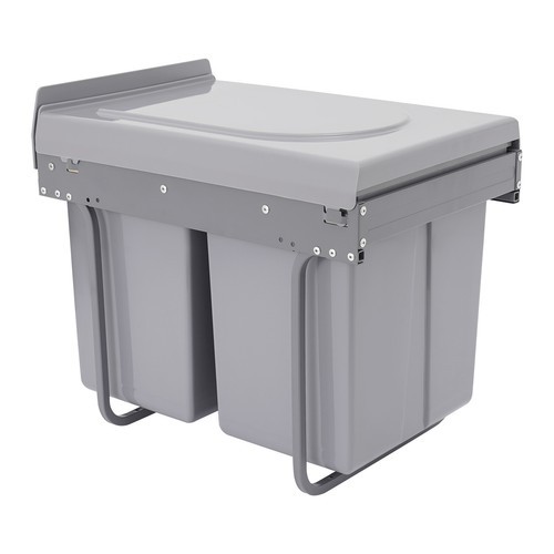Double 40L Pull Out Trash Can Waste Bin Container Under Kitchen Cabinet Grey
