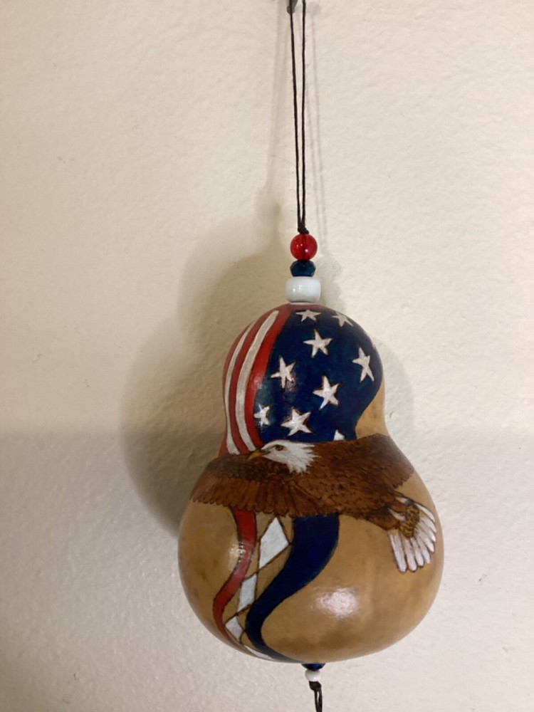 Hand Painted Gourd, American Flag And Eagle. Signed 2018