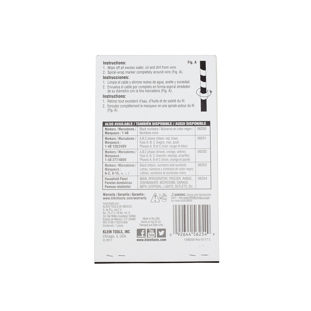 Klein Tools 56254 Wire Marker Book-Household Electrical Panel