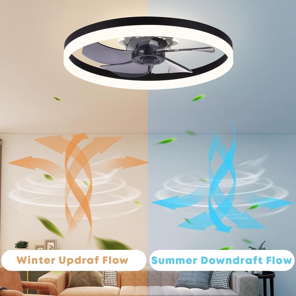 20" Modern Fan Lights Flush Mount LED Ceiling Light kit With APP Remote Control