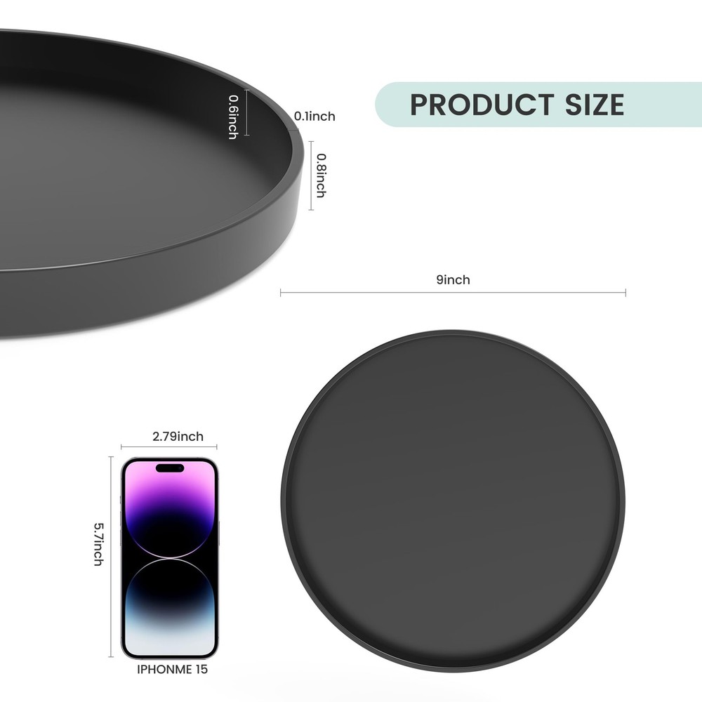 Blaucasa Bathroom Vanity Tray, 1 Pack 9" ABS Black Round 9",