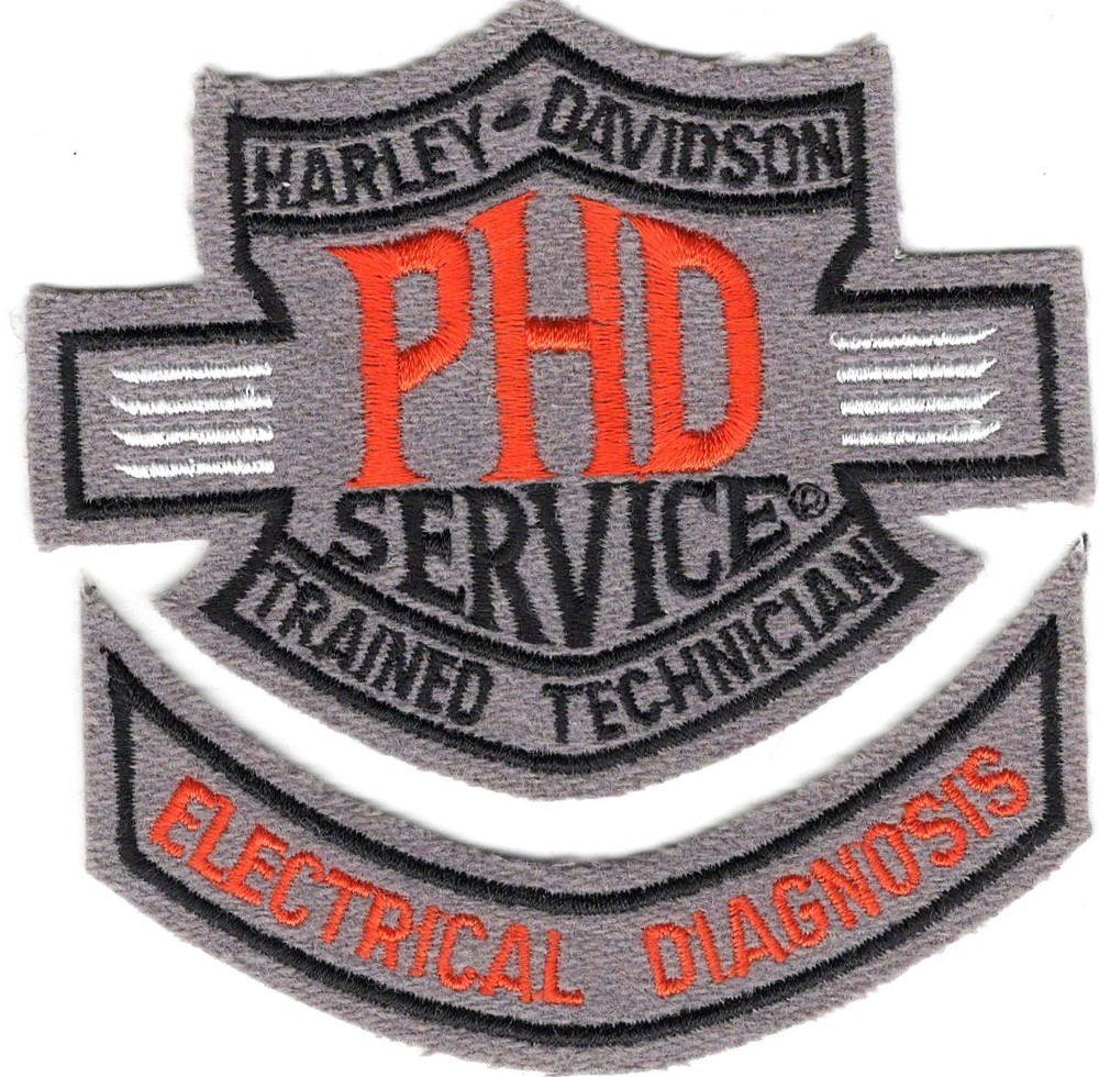 Harley-Davidson PHD Trained Technician patch and Electrical Diagnosis rocker