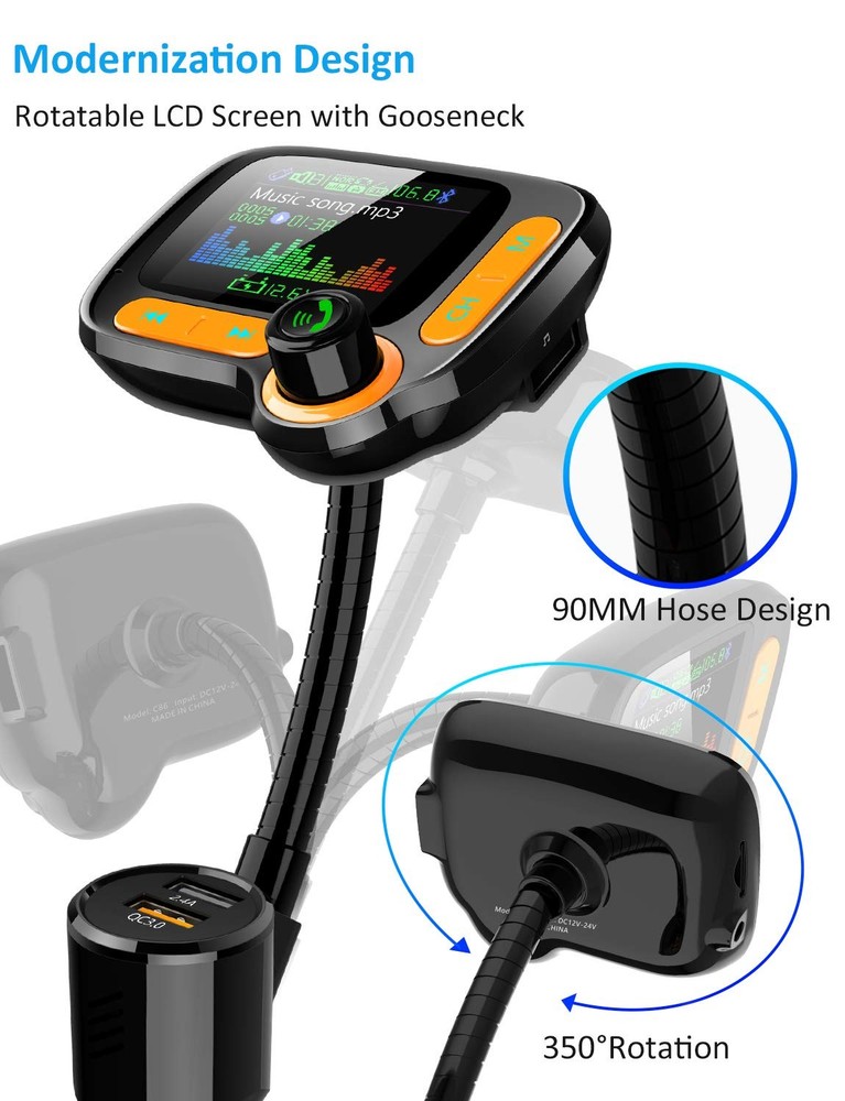 Bluetooth FM Transmitter Car Adapter,Support Wireless Handsfree Call and MP3 ...
