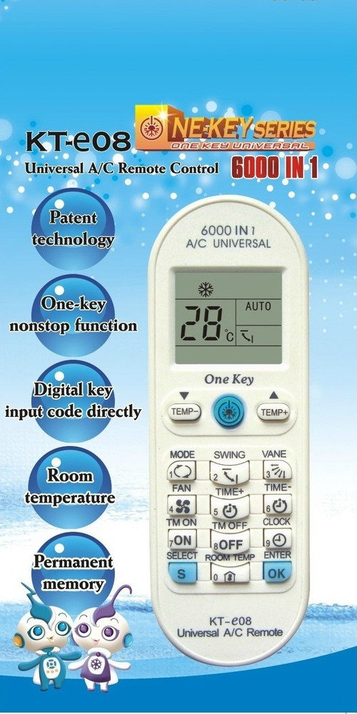 KT-e08 Universal Mini Split Remote Compatible with Fujitsu, Carrier,Chigo,Daewoo