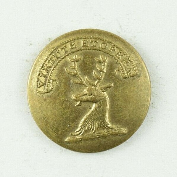 1840s-70s Stag Deer Crest Virtute Etopera Uniform Button Original E5AT