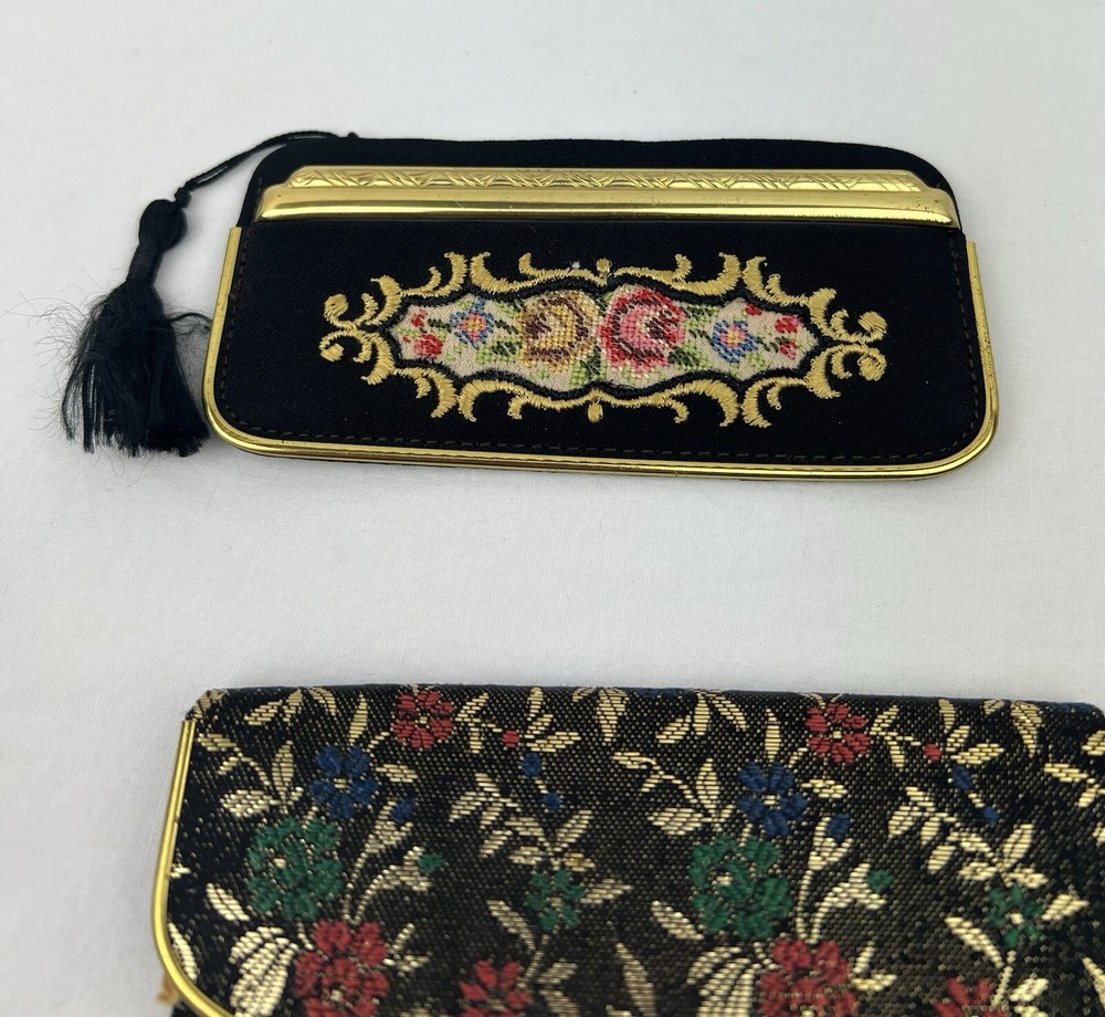Vintage Compact Comb Petit Point Case w Swing Out Mirror Western Germany Set 2